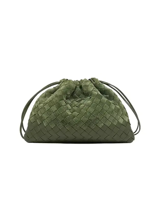 Bottega Veneta Women's Dustbag  Intrecciato Suede Shoulder Bag - Green Tweed Gold