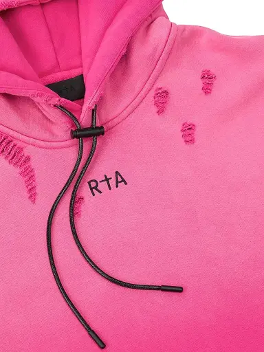 RTA Men's Chaparral Dion Ombré Cotton Distressed Hoodie - Vintage Fuchsia - Size Large | Thumbnail 3