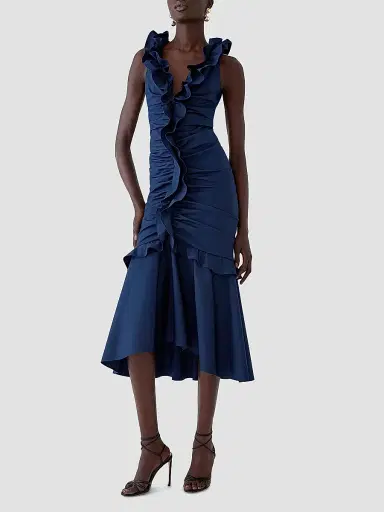 Carolina Herrera Women's Cabana Ruched V-Neck Sleeveless Midi-Dress | Thumbnail 2 Carolina Herrera Women's Cabana Ruched V-Neck Sleeveless Midi-Dress | Thumbnail 2