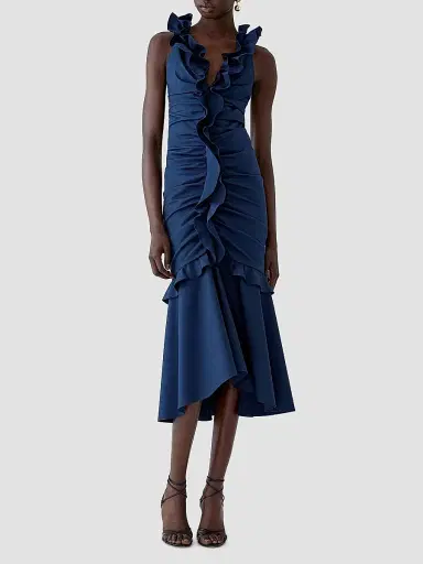 Carolina Herrera Women's Cabana Ruched V-Neck Sleeveless Midi-Dress | Thumbnail 3 Carolina Herrera Women's Cabana Ruched V-Neck Sleeveless Midi-Dress | Thumbnail 3