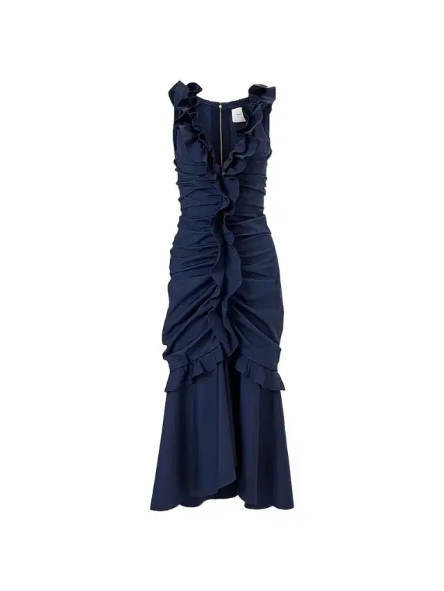 Carolina Herrera Women's Cabana Ruched V-Neck Sleeveless Midi-Dress - Midnight