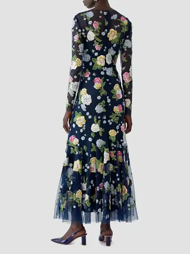 Carolina Herrera Women's Cabana Sheer Floral Embrodiered Midi-Dress - Midnight - Size 12 | Thumbnail 3 Carolina Herrera Women's Cabana Sheer Floral Embrodiered Midi-Dress - Midnight - Size 12 | Thumbnail 3