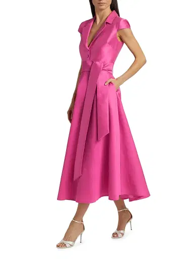 Badgley Mischka Women's Pebble Gazar Sash-Waist Cocktail Dress - Watermelon | Thumbnail 2