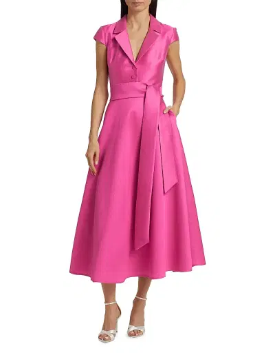 Badgley Mischka Women's Pebble Gazar Sash-Waist Cocktail Dress - Watermelon | Thumbnail 3