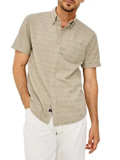 RAILS Men's Gavin Linen-Blend Short-Sleeve Shirt - Taupe Cream Twist - Size XXL | Thumbnail 3