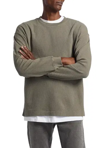 FRAME Men's Waffle-Textured Crewneck T-Shirt - Smoky Green | Thumbnail 3