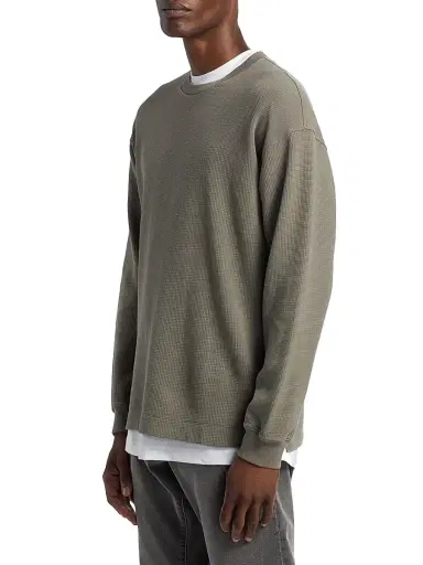 FRAME Men's Waffle-Textured Crewneck T-Shirt - Smoky Green | Thumbnail 4