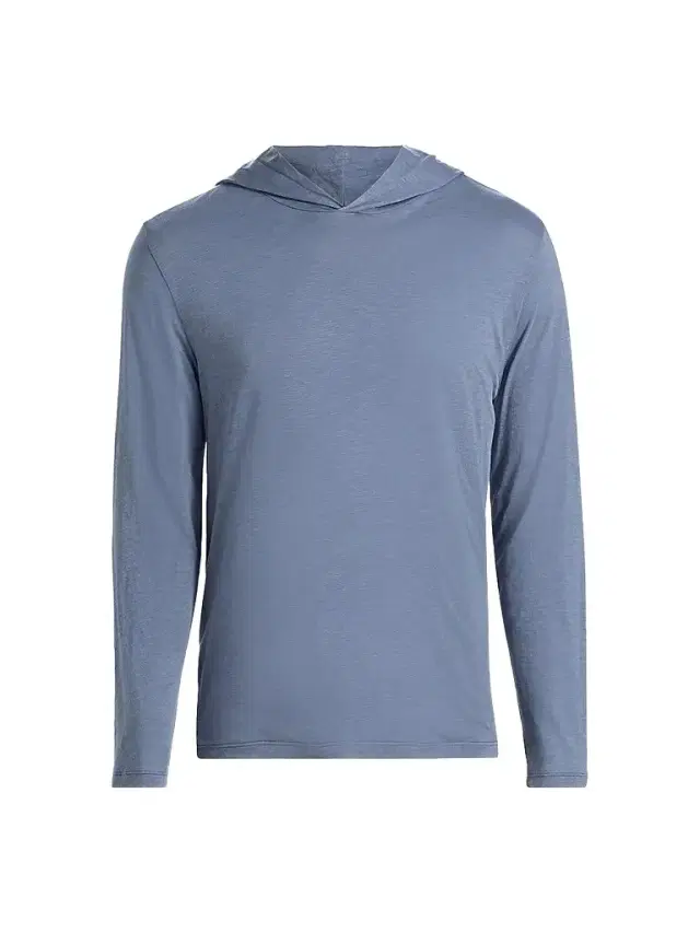 Vince Men's Fine Slub Double-Layer Cotton Hoodie - Hawk Blue Coyote