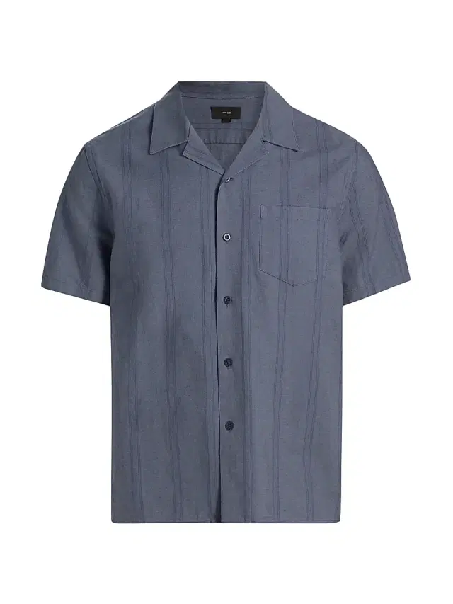 Vince Men's Cove Striped Cotton-Hemp Camp Shirt - Neue Blue