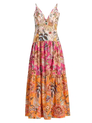 Farm Rio Women's Ligia Floral Tiered Maxi Dress - Size XL | Thumbnail 1
