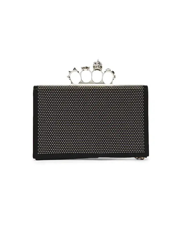 McQueen Women's Punk Studded Leather Flat Pouch - Black