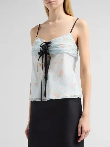 Marc Jacobs Women's Blurred Floral Bow Top - Mist Blue Multi - Size XS | Thumbnail 4