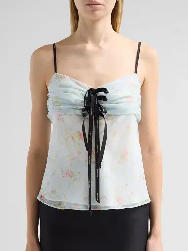 Marc Jacobs Women's Blurred Floral Bow Top - Mist Blue Multi - Size XS | Thumbnail 5