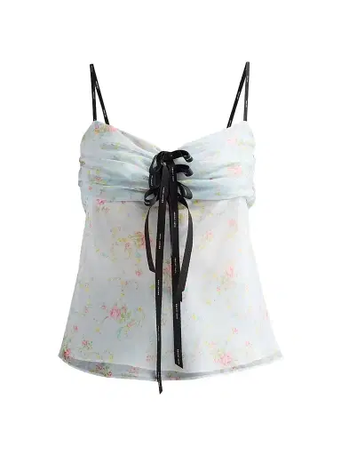 Marc Jacobs Women's Blurred Floral Bow Top - Mist Blue Multi - Size XS | Thumbnail 1
