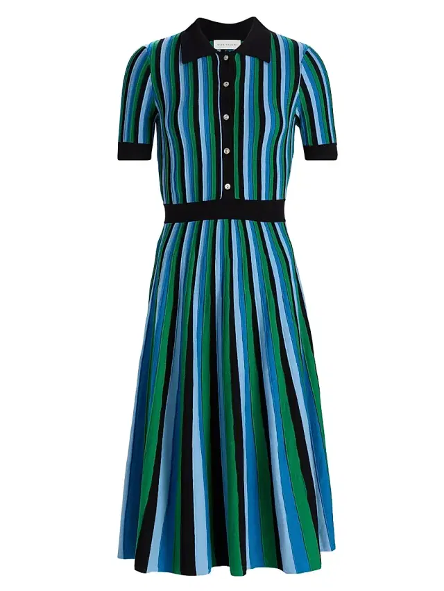 Elie Tahari Women's The Ana Striped Knit Midi-Dress - Noir Fountain Blue Combo