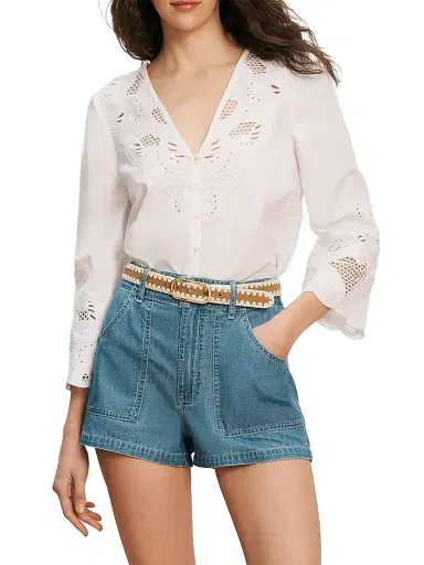 Veronica Beard Women's Suniva Eyelet Cotton Top | Thumbnail 3 Veronica Beard Women's Suniva Eyelet Cotton Top | Thumbnail 3