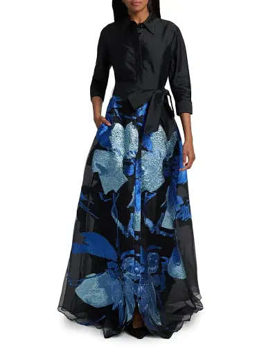 Teri Jon by Rickie Freeman Women's Floral Taffeta A-Line Gown - Black Multi | Thumbnail 2