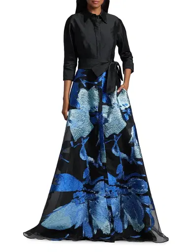 Teri Jon by Rickie Freeman Women's Floral Taffeta A-Line Gown - Black Multi | Thumbnail 3
