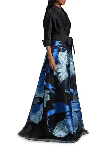 Teri Jon by Rickie Freeman Women's Floral Taffeta A-Line Gown - Black Multi | Thumbnail 4