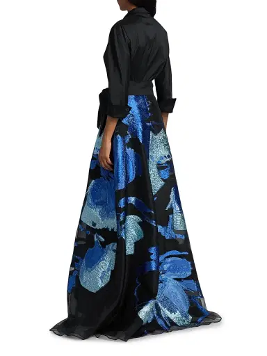 Teri Jon by Rickie Freeman Women's Floral Taffeta A-Line Gown - Black Multi | Thumbnail 5