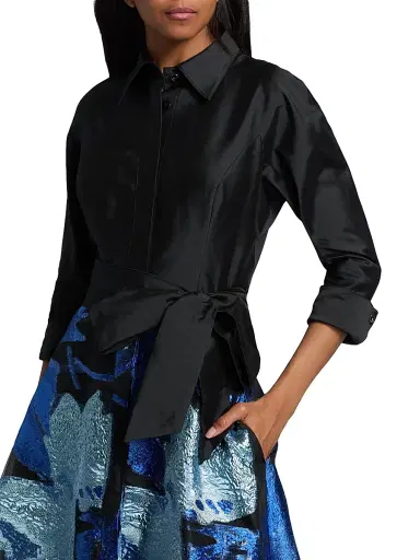 Teri Jon by Rickie Freeman Women's Floral Taffeta A-Line Gown - Black Multi | Thumbnail 6