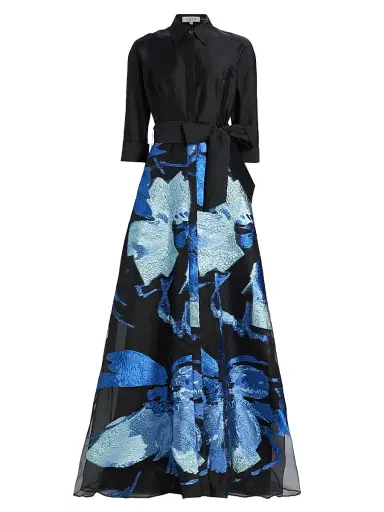 Teri Jon by Rickie Freeman Women's Floral Taffeta A-Line Gown - Black Multi | Thumbnail 1