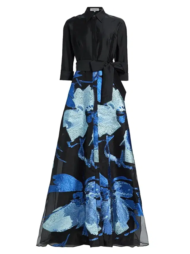 Teri Jon by Rickie Freeman Women's Floral Taffeta A-Line Gown - Black Multi