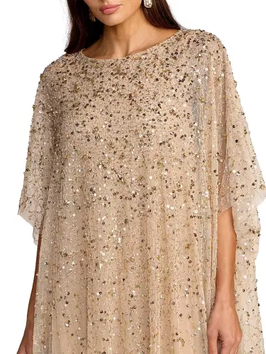 Mac Duggal Women's Embellished Mesh Caftan Maxi Dress - Gold - Size XL | Thumbnail 3