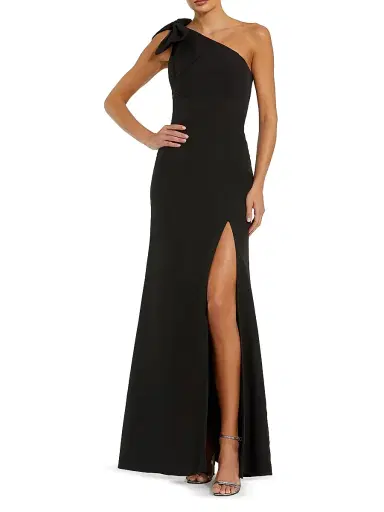 Mac Duggal Women's Petite Bow-Detail Crepe One-Shoulder Gown - Black - Size 14 | Thumbnail 1