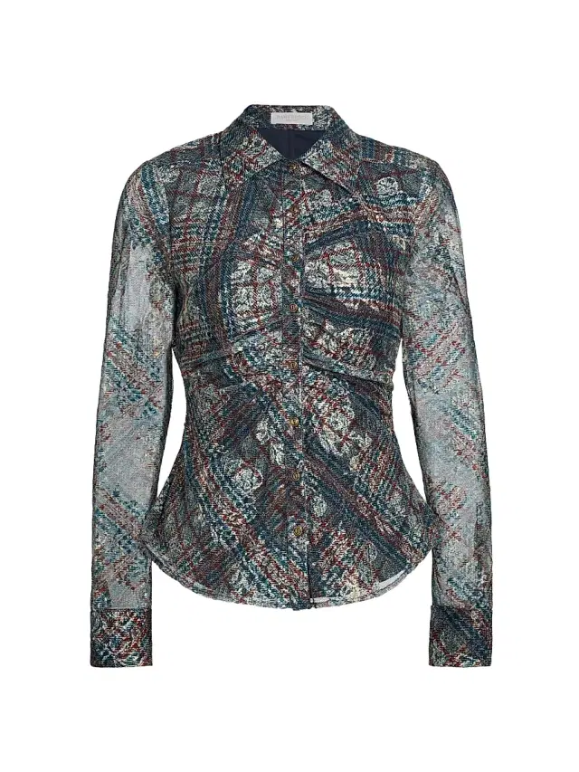 Ramy Brook Women's Plaid Hamilton Gathered Button-Front Shirt - Amber Multi