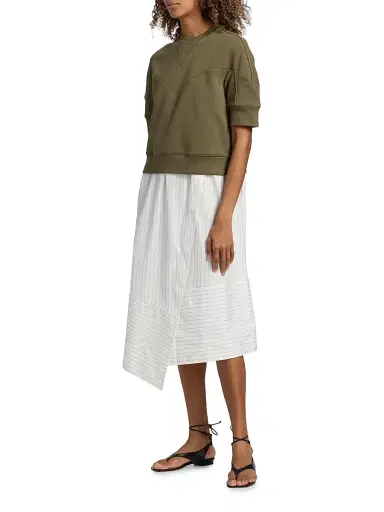 3.1 Phillip Lim Women's French Terry & Striped Poplin Mixed-Media Midi-Dress - Burnt Olive - Size Large | Thumbnail 4 3.1 Phillip Lim Women's French Terry & Striped Poplin Mixed-Media Midi-Dress - Burnt Olive - Size Large | Thumbnail 4
