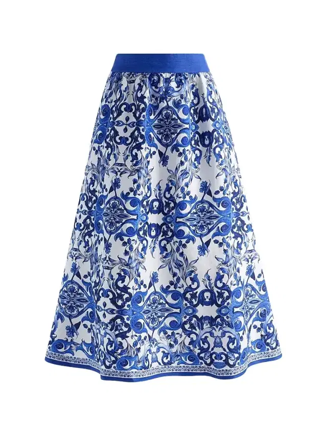 ALICE + OLIVIA Women's Earla Majolica Linen-Blend A-Line Midi Skirt - Solstice