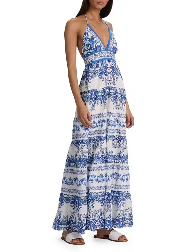 Alice + Olivia Women's Karolina Smocked Waist Tiered Maxi Dress - Solstice - Size 14 | Thumbnail 4