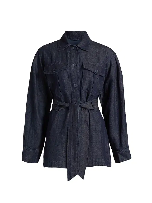 susana monaco Women's Denim Linen-Blend Belted Jacket - Dark Wash
