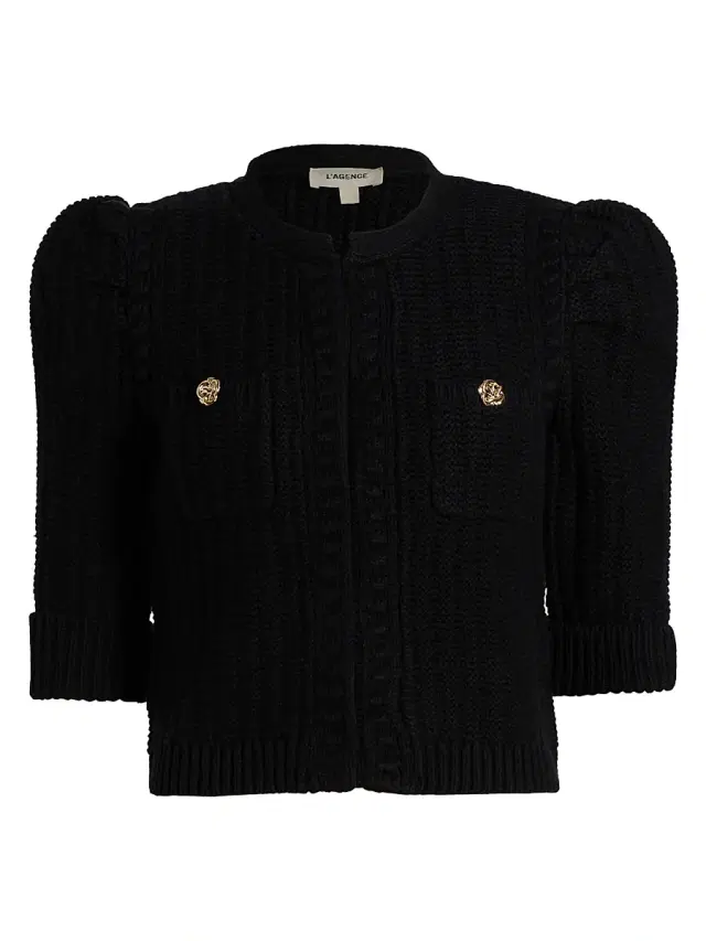 L'AGENCE Women's Delilah Cropped Textured Cardigan - Black Gold Knot