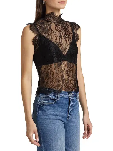 L'Agence Women's Tours Lace Sleeveless Top - Black - Size XL | Thumbnail 4