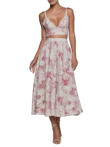 L'Agence Women's Kaori Tropical Toile Linen Bralette - Tan Textured Jungle - Size XXL | Thumbnail 2