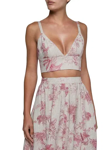 L'Agence Women's Kaori Tropical Toile Linen Bralette - Tan Textured Jungle - Size XXL | Thumbnail 3