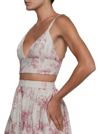 L'Agence Women's Kaori Tropical Toile Linen Bralette - Tan Textured Jungle - Size XXL | Thumbnail 4
