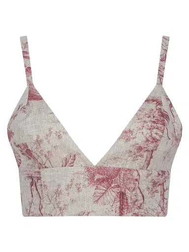 L'Agence Women's Kaori Tropical Toile Linen Bralette - Tan Textured Jungle - Size XXL | Thumbnail 1