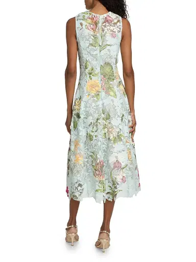 Oscar de la Renta Women's Floral-Print Lace Midi-Dress - Salt Water Multi | Thumbnail 5 Oscar de la Renta Women's Floral-Print Lace Midi-Dress - Salt Water Multi | Thumbnail 5