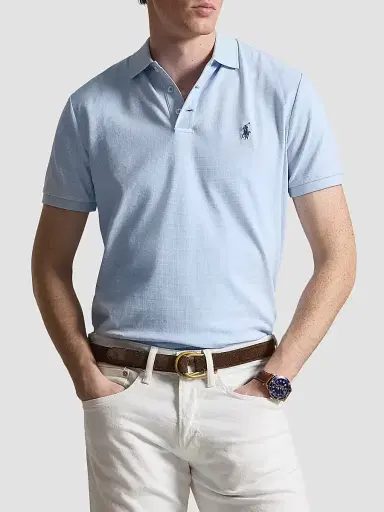 Polo Ralph Lauren Men's Custom-Slim-Fit Stretch Mesh Polo Shirt - Small Glen Pebble Blue - Size Medium | Thumbnail 4 Polo Ralph Lauren Men's Custom-Slim-Fit Stretch Mesh Polo Shirt - Small Glen Pebble Blue - Size Medium | Thumbnail 4