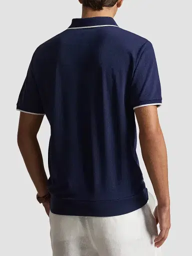 Polo Ralph Lauren Men's Classic-Fit Stretch Mesh Zip Polo Shirt - Newport Navy - Size XXL | Thumbnail 3