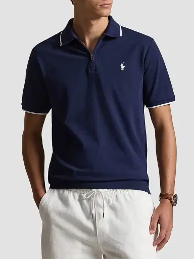 Polo Ralph Lauren Men's Classic-Fit Stretch Mesh Zip Polo Shirt - Newport Navy - Size XXL | Thumbnail 4