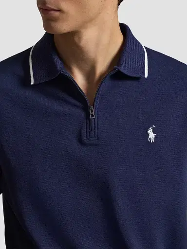 Polo Ralph Lauren Men's Classic-Fit Stretch Mesh Zip Polo Shirt - Newport Navy - Size XXL | Thumbnail 5
