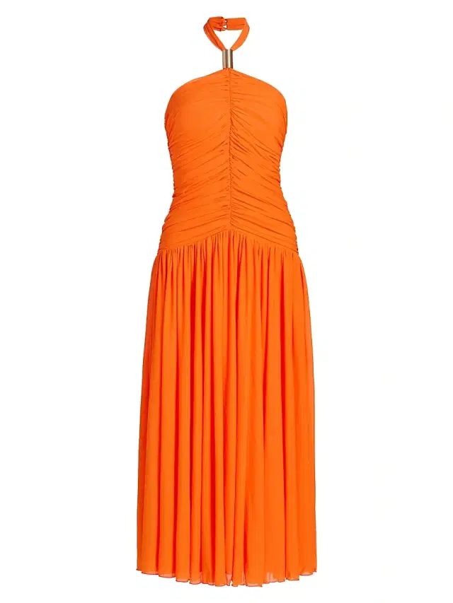 Ronny Kobo Women's Wrenley Ruched Halter Midi-Dress - Clementine