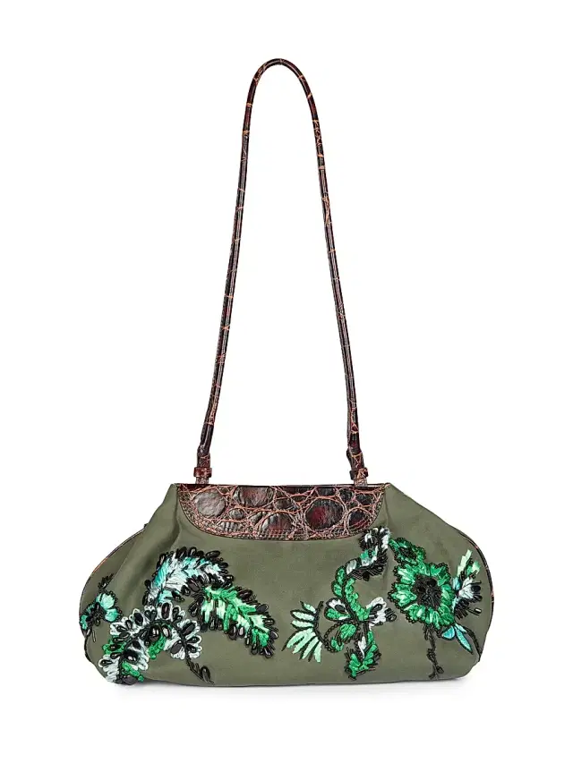Dries Van Noten Women's Medium Embroidered Cotton Clutch - Bottle
