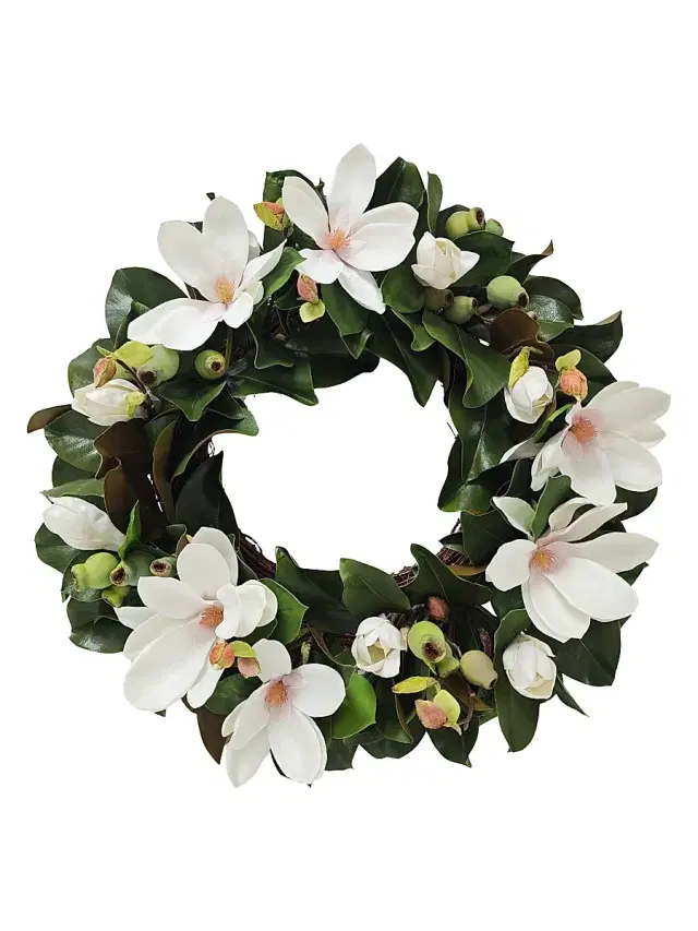Winward Home Everyday Newness Refresh Imitation Tree Magnolia Wreath - White Green