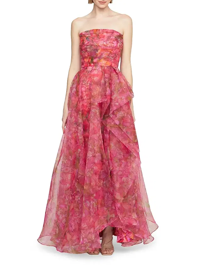 Theia Women's Taytum Floral Organza Strapless Gown - Hydra Floral