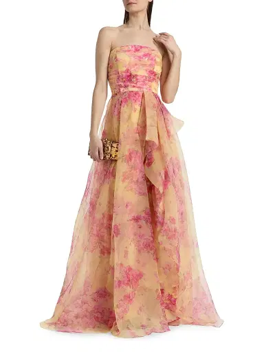 THEIA Women's Fahreta Organza Strapless Gown - Yellow Sakura Mist - Size 16 | Thumbnail 3